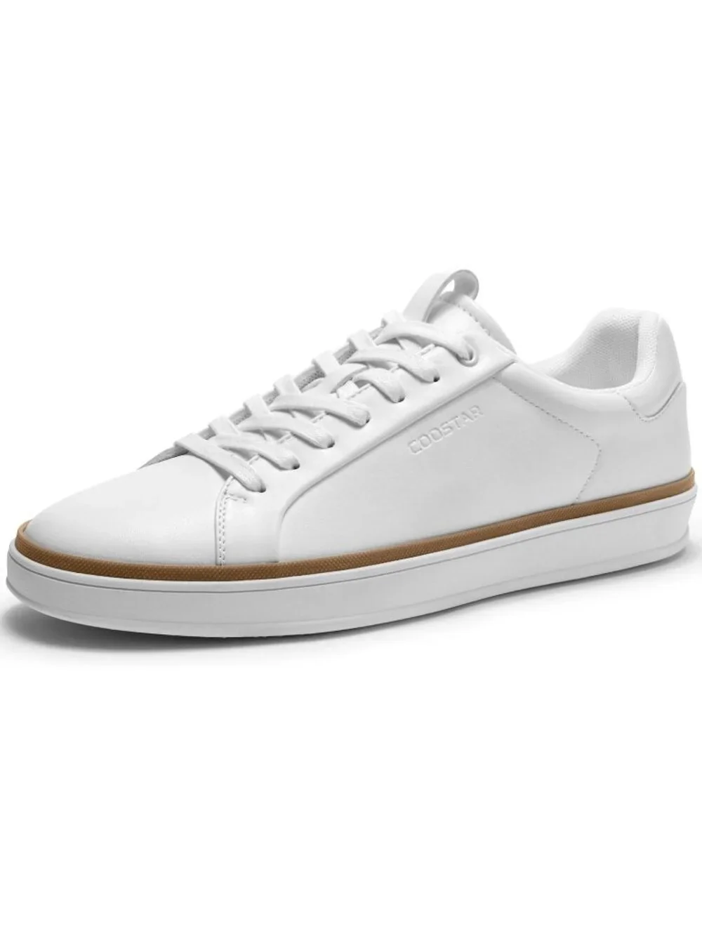Coostar Men's White Rubber Sole Lightweight Comfortable Classic Lace Up Sneakers