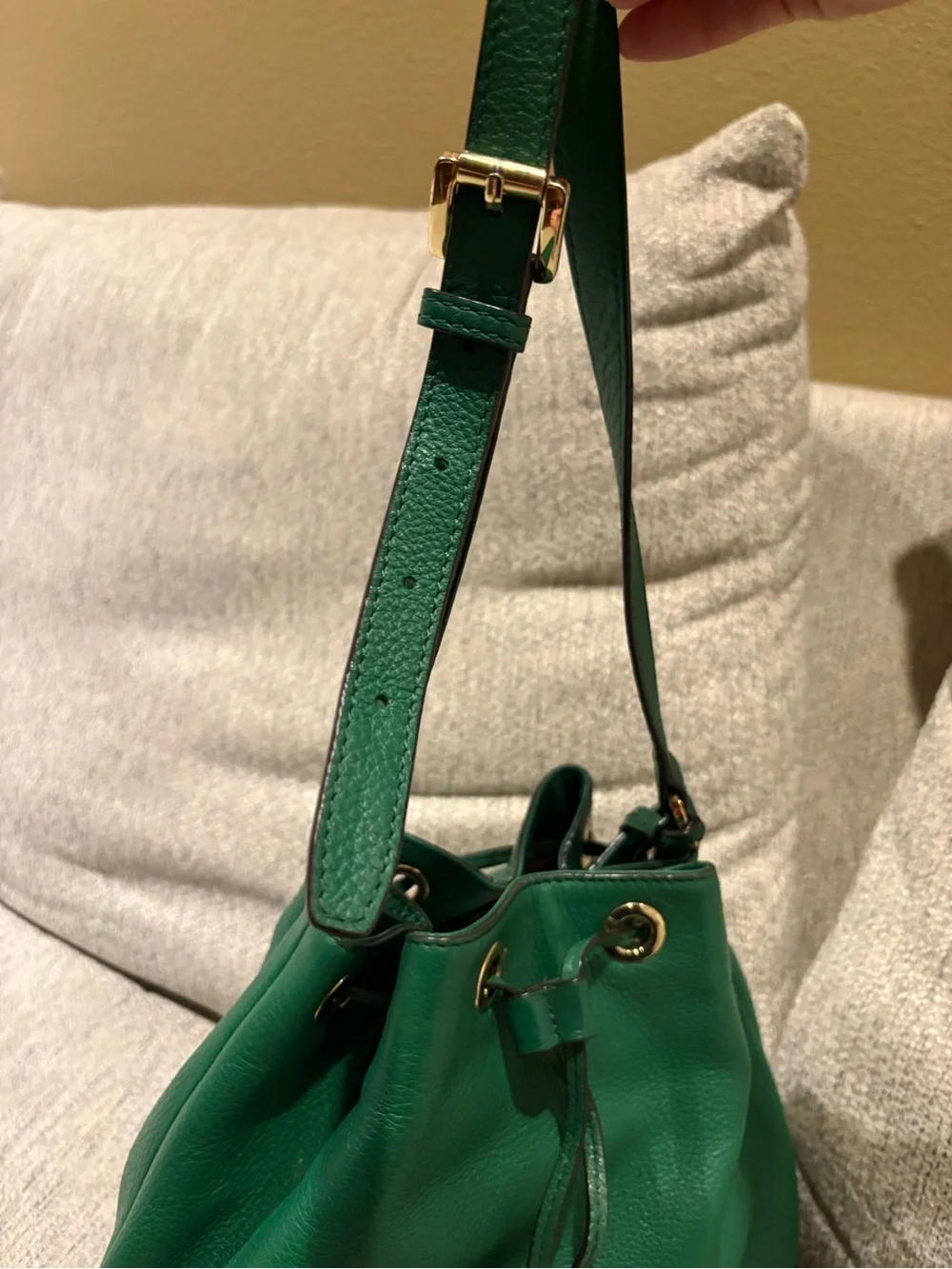 Michael Kors Emerald Green Pebbled Leather Drawstring Hobo