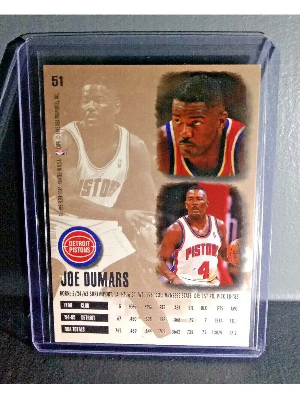 1995-96 Joe Dumars Fleer Ultra #51 Basketball Card