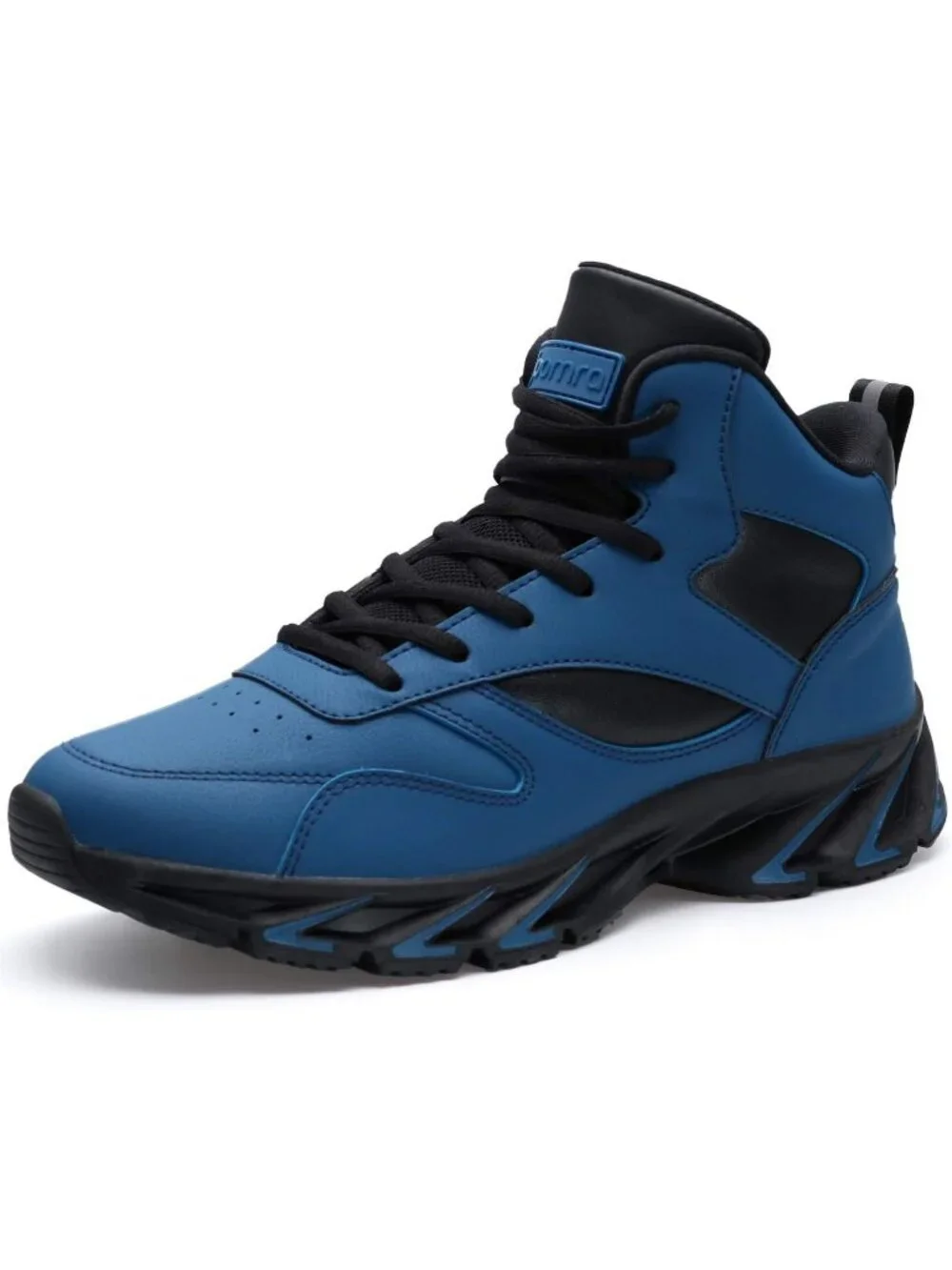 Joomra Men's Blue2 Rubber Leather High Top Athletic Inspired Lace Up Sneaker