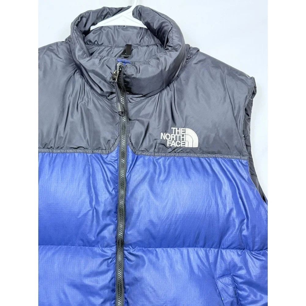 Vintage The North Face Mens XL Nuptse 700 Goose Down Vest Blue Full Zip Hood‎