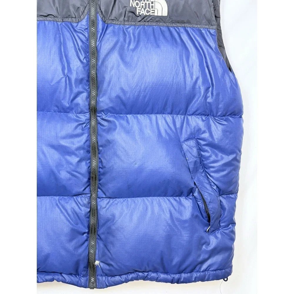 Vintage The North Face Mens XL Nuptse 700 Goose Down Vest Blue Full Zip Hood‎