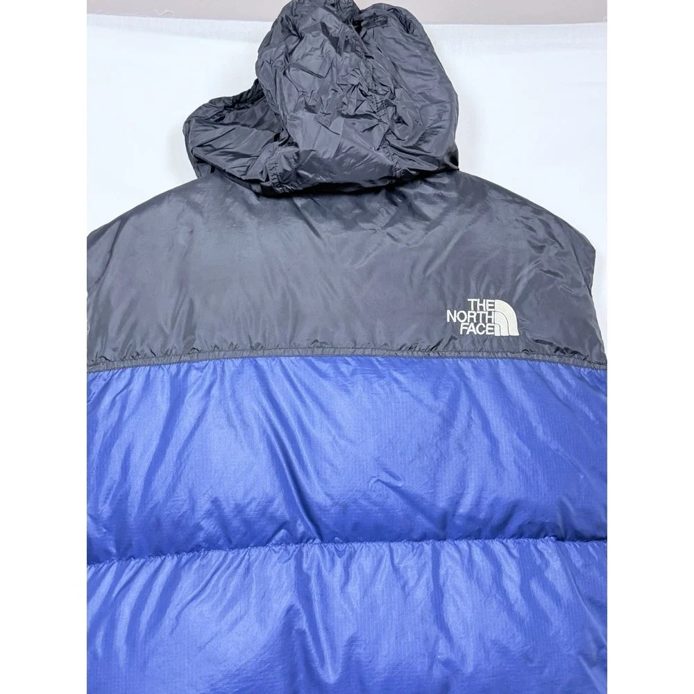 Vintage The North Face Mens XL Nuptse 700 Goose Down Vest Blue Full Zip Hood‎