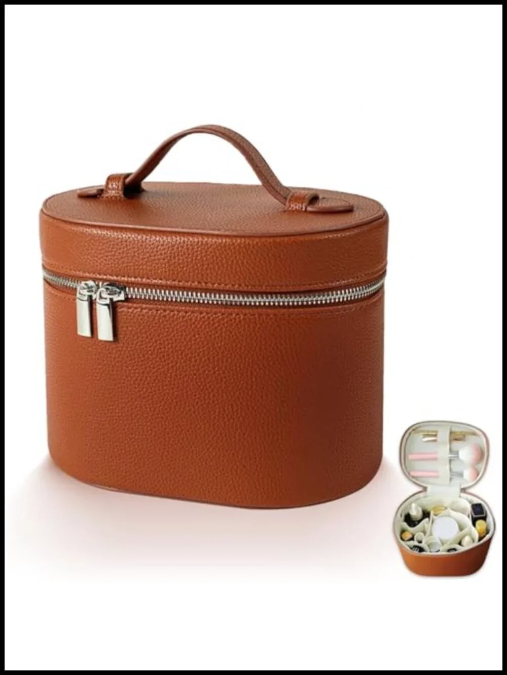 Large Capacity Faux Leather Cosmetic Bag with Removable Washable Compartment