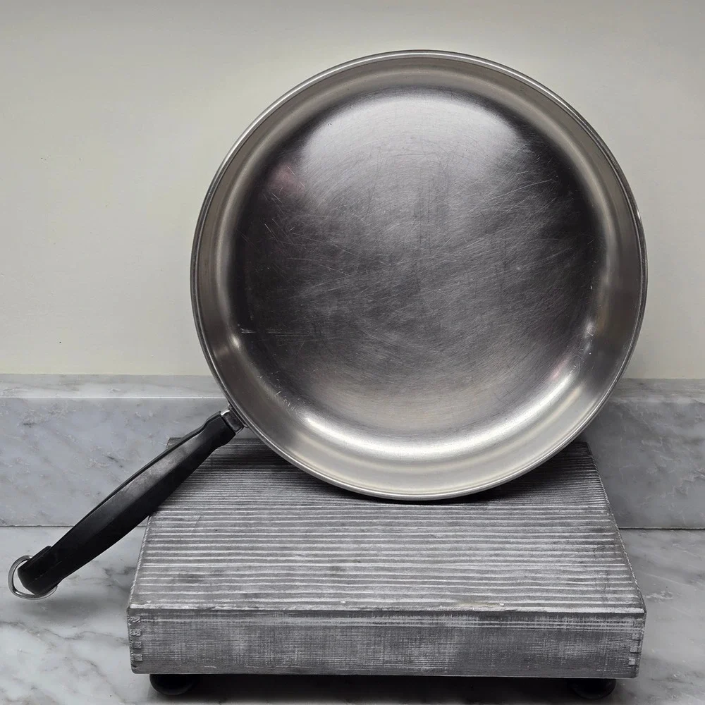 Vintage Faberware 10 Inch Skillet Fry Pan Stainless Steel Aluminum‎ Clad, No Lid