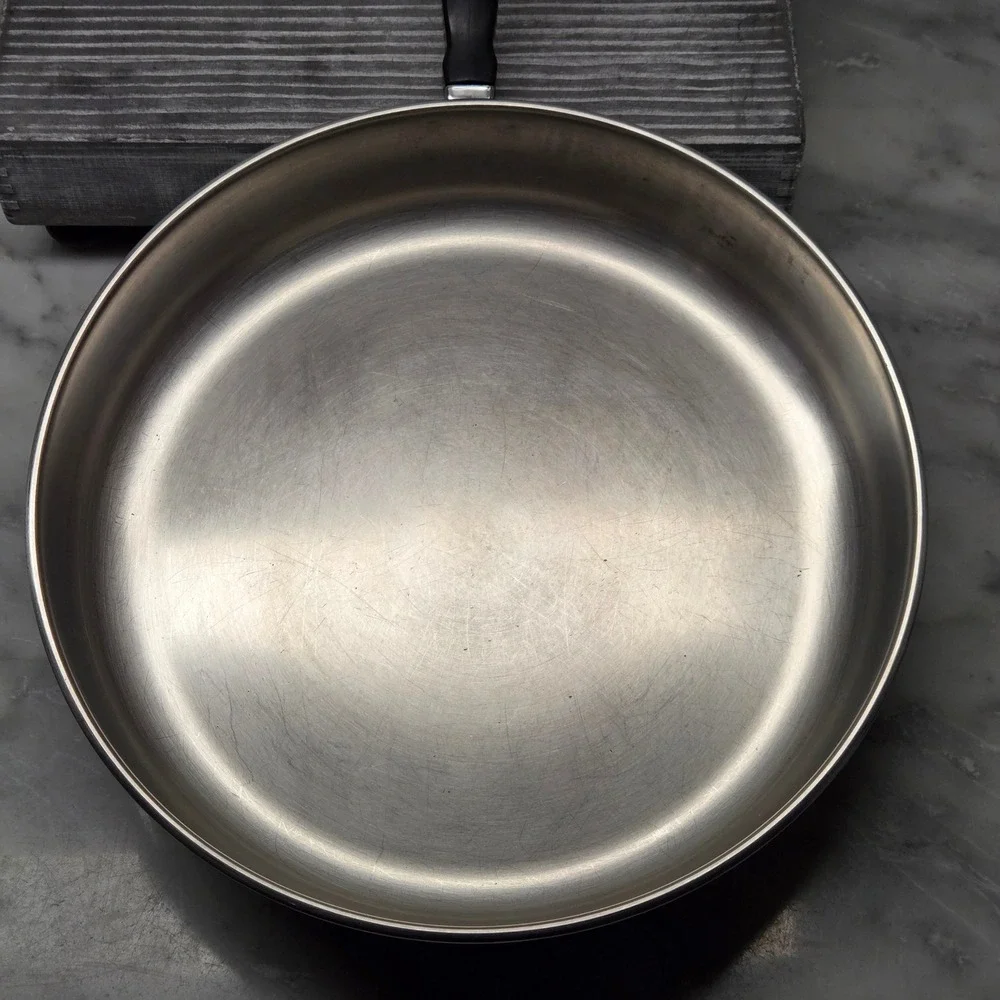 Vintage Faberware 10 Inch Skillet Fry Pan Stainless Steel Aluminum‎ Clad, No Lid