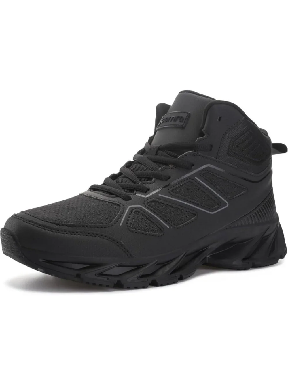 Joomra Men's Pure Black Rubber Leather High Top Athletic Inspire Lace Up Sneaker