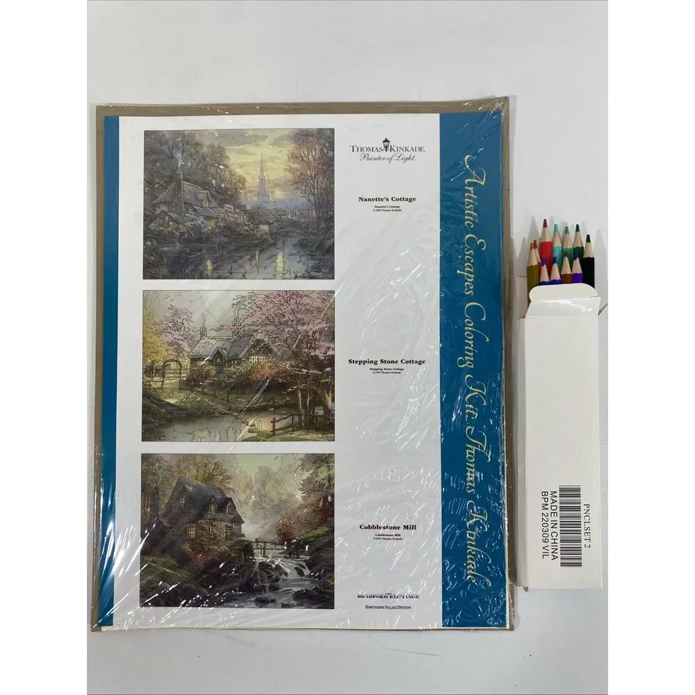 Bradford Exchange Thomas Kinkade Artistic Escapes Coloring Page Kit Cottage Mill