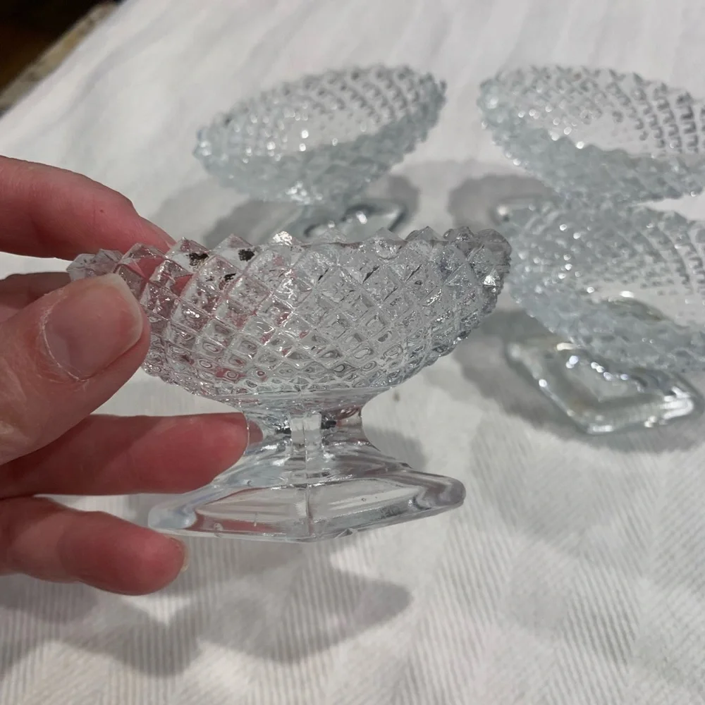 Vintage Pedestal Glass Oval Salt dips English hobnail pattern