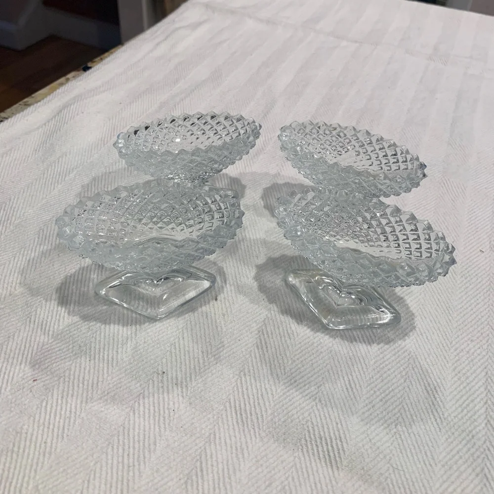 Vintage Pedestal Glass Oval Salt dips English hobnail pattern
