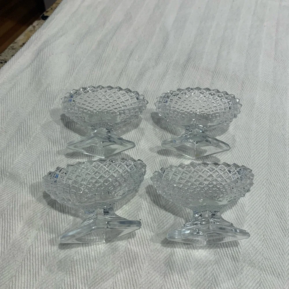 Vintage Pedestal Glass Oval Salt dips English hobnail pattern