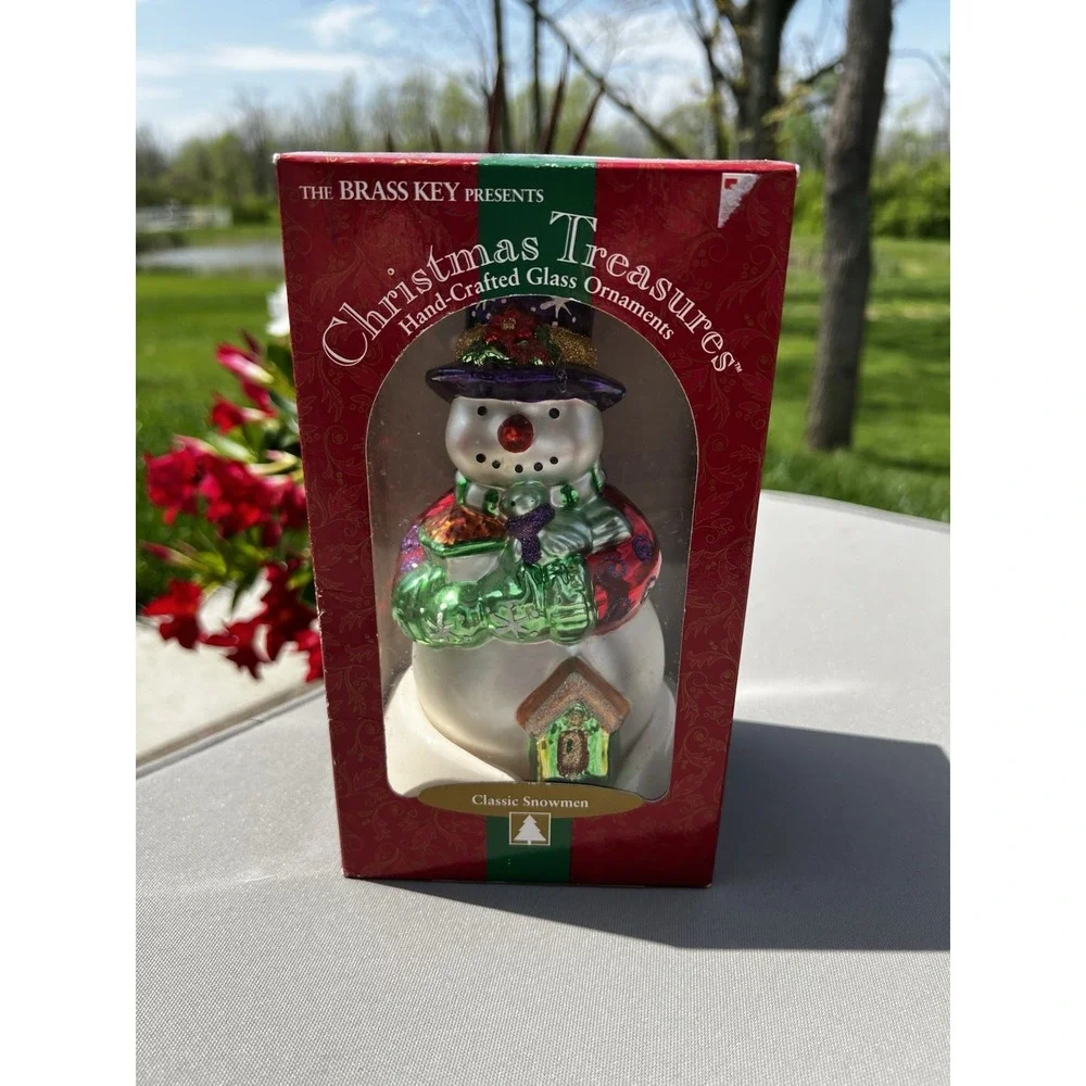 Vintage Christmas Ornament Glass Hand Crafted Classic‎ Snowman Feeding The Birds