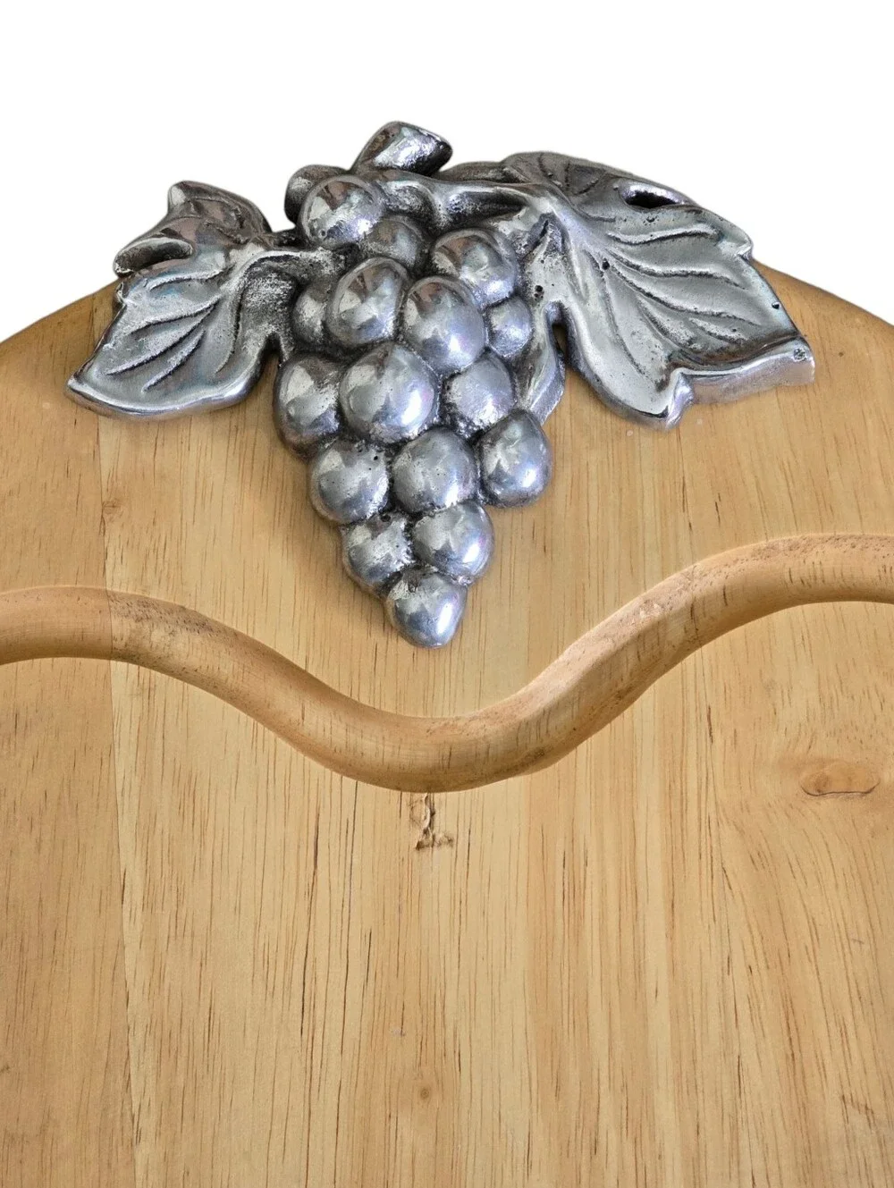 Wooden Serving Cheese Fruit Tray w/ Metal Grapes Accent | Rustic Kitchen Decor