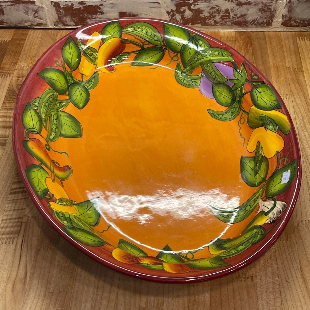 Peas in a Pod By Laurie Gates Ware Oval Serving Platter Red 19 Inches