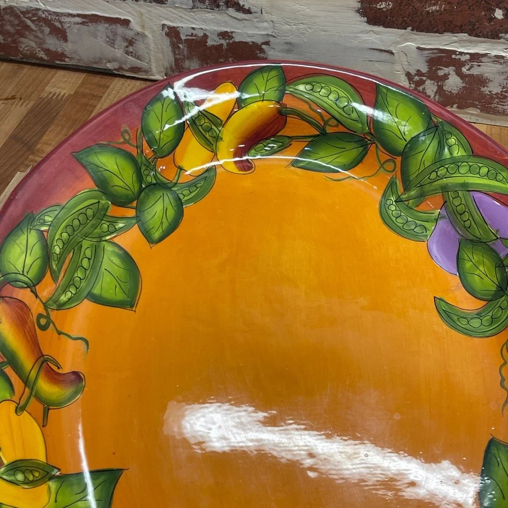 Peas in a Pod By Laurie Gates Ware Oval Serving Platter Red 19 Inches