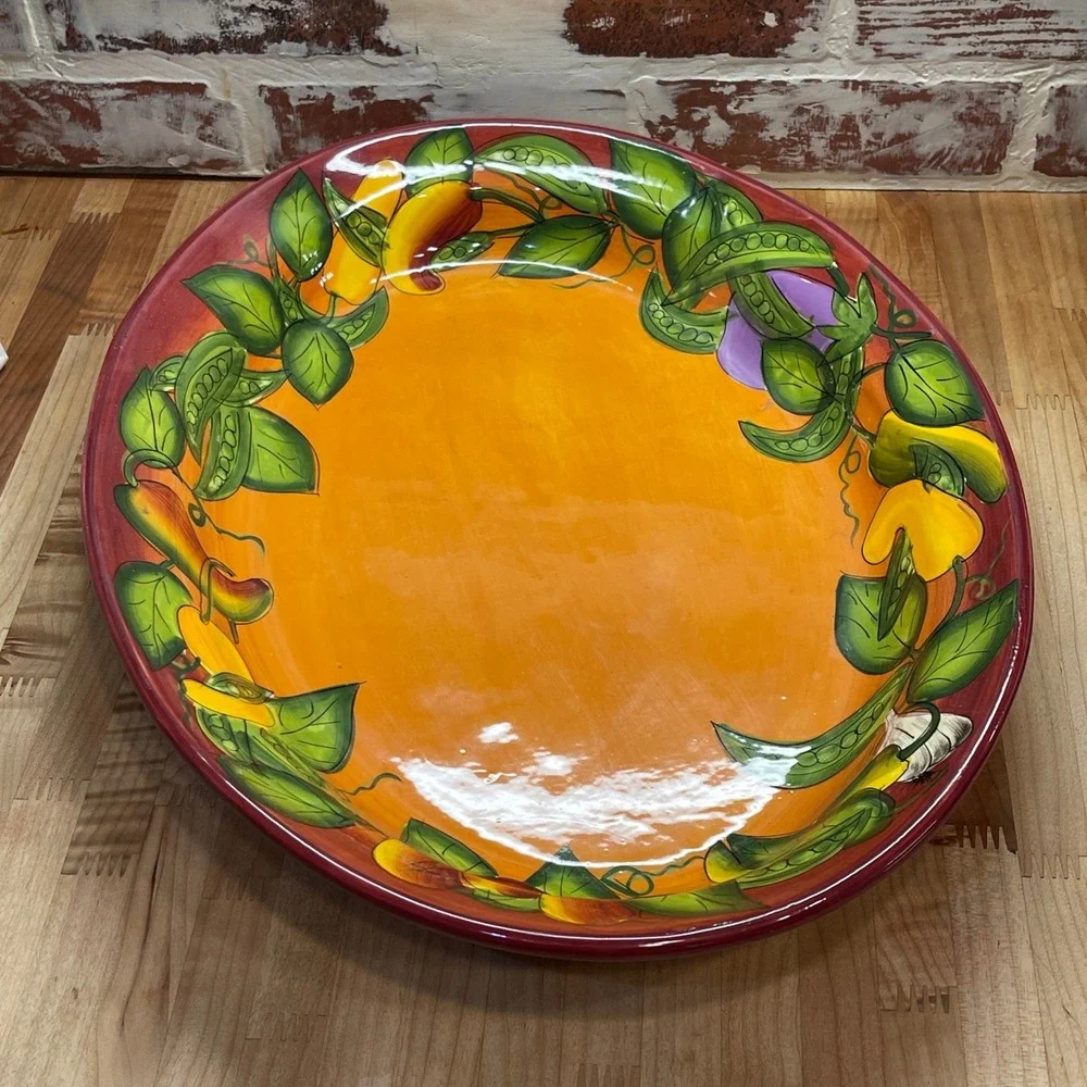 Peas in a Pod By Laurie Gates Ware Oval Serving Platter Red 19 Inches