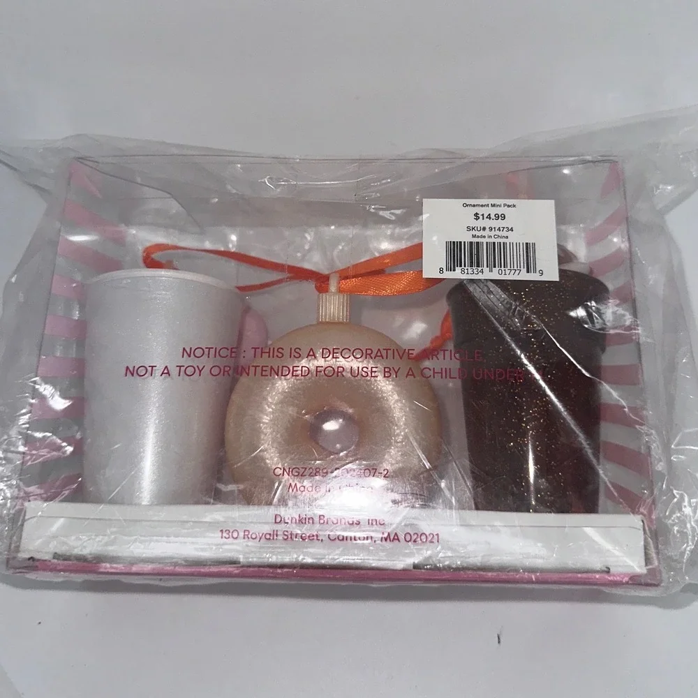 Dunkin'‎ Holiday Ornaments Set of 3 Coffee Donut  Christmas Decoration 2024