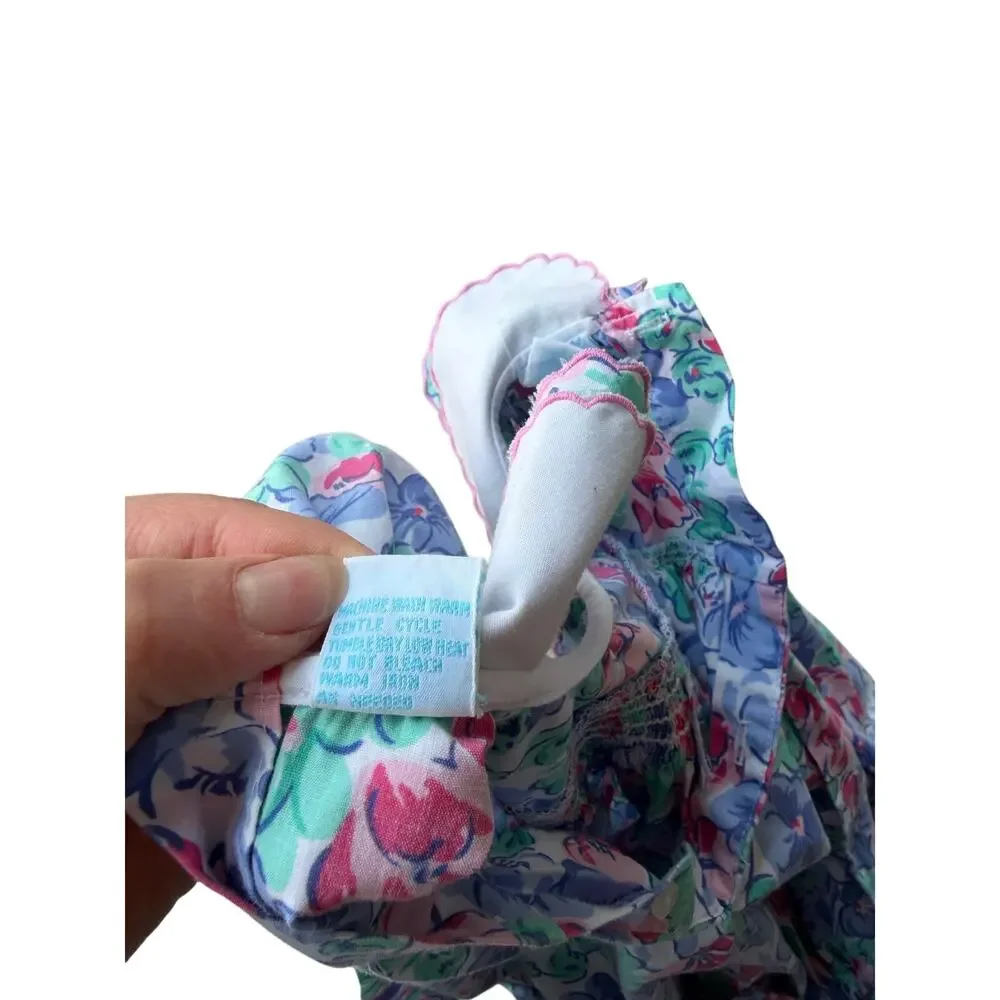 Allison Ann Vintage Smocked Floral Bubble Romper 6M 90s baby