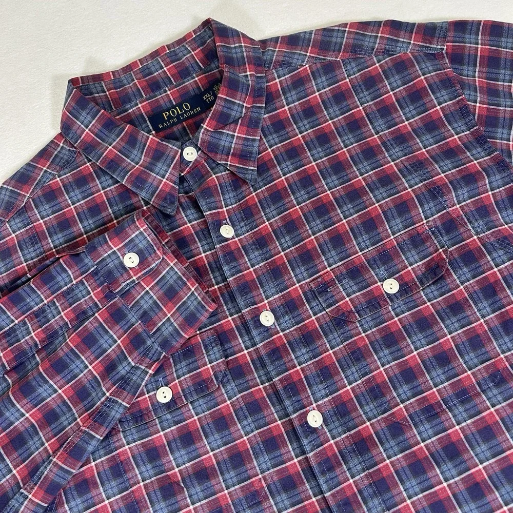 Polo Ralph Lauren Shirt Men XXL Plaid Naval Reserve‎ Vented Long Sleeve Shirt