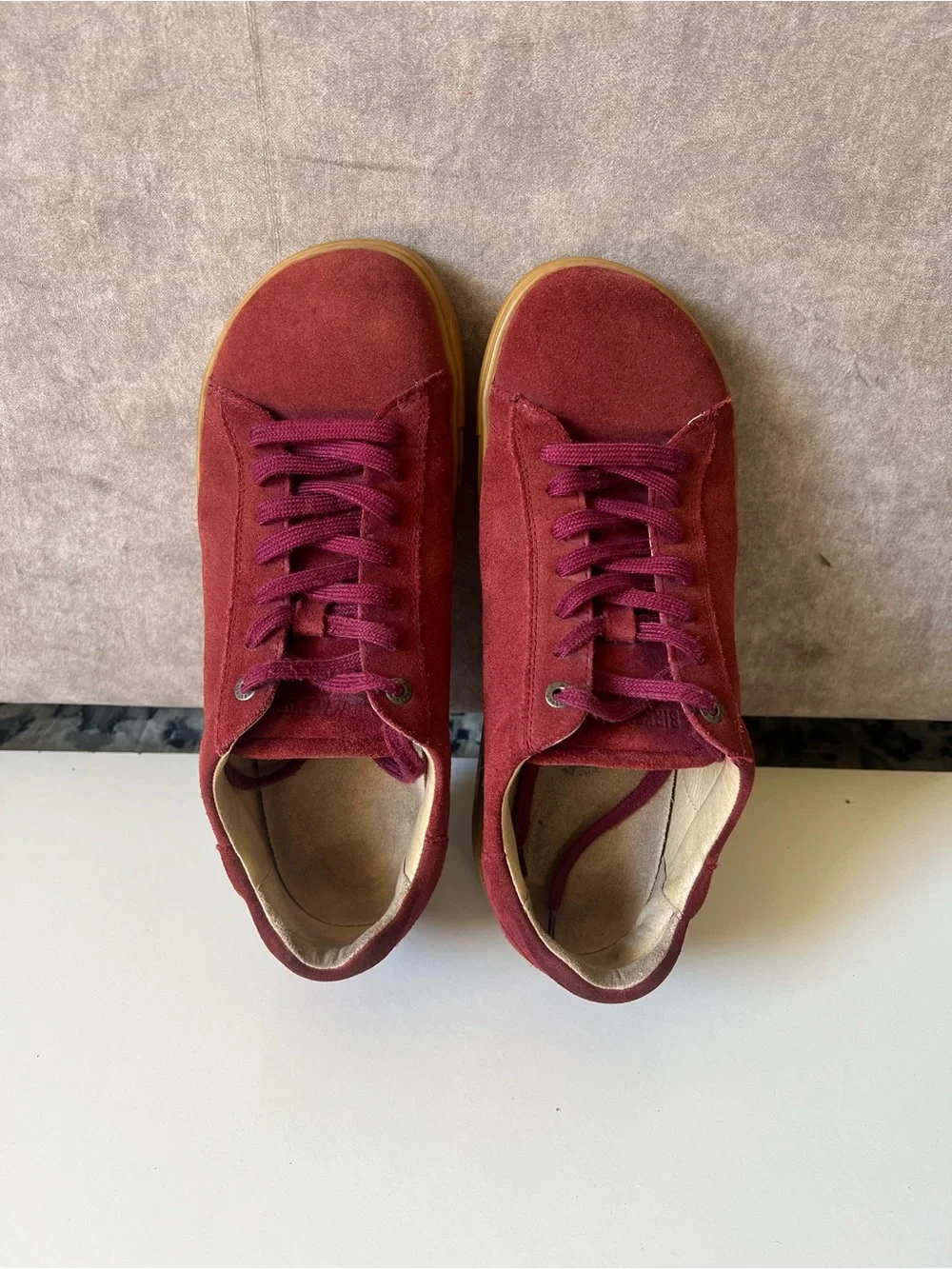 Birkenstock Burgundy Suede Sneakers with Gum Sole