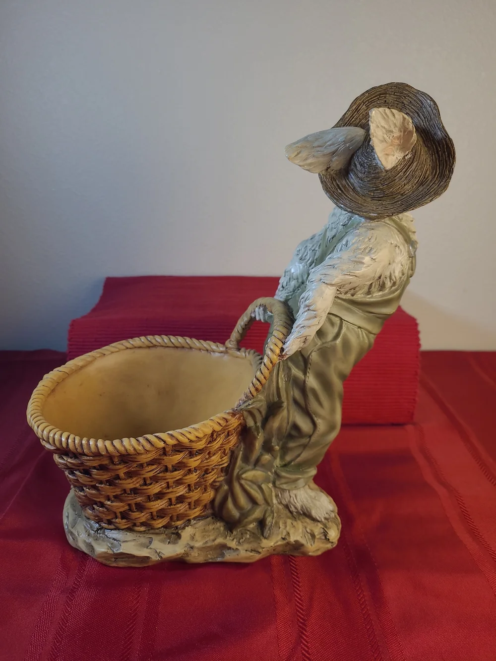 Vintage Chrisdon Farmer Rabbit Figurine Basket Planter 12