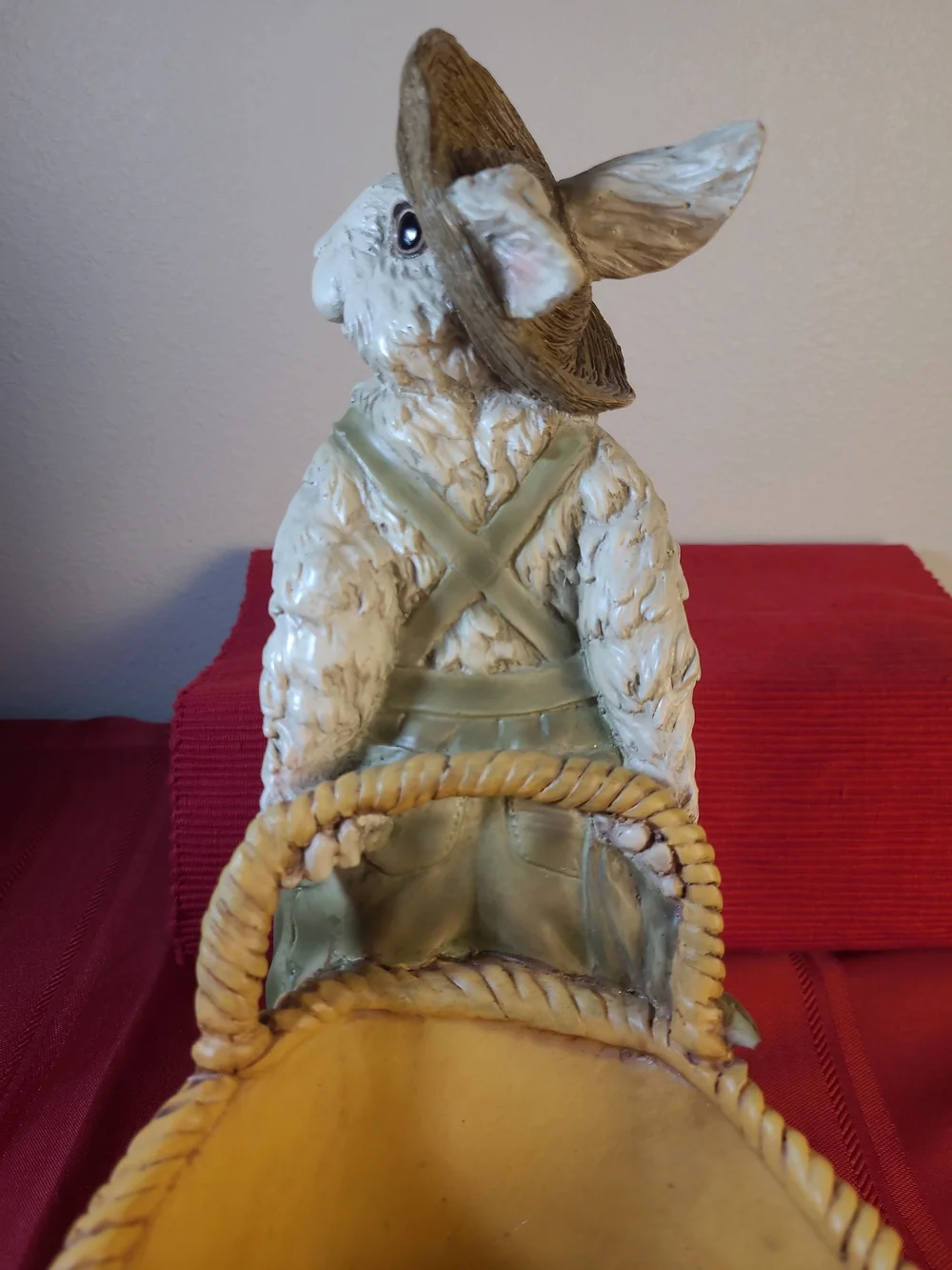 Vintage Chrisdon Farmer Rabbit Figurine Basket Planter 12