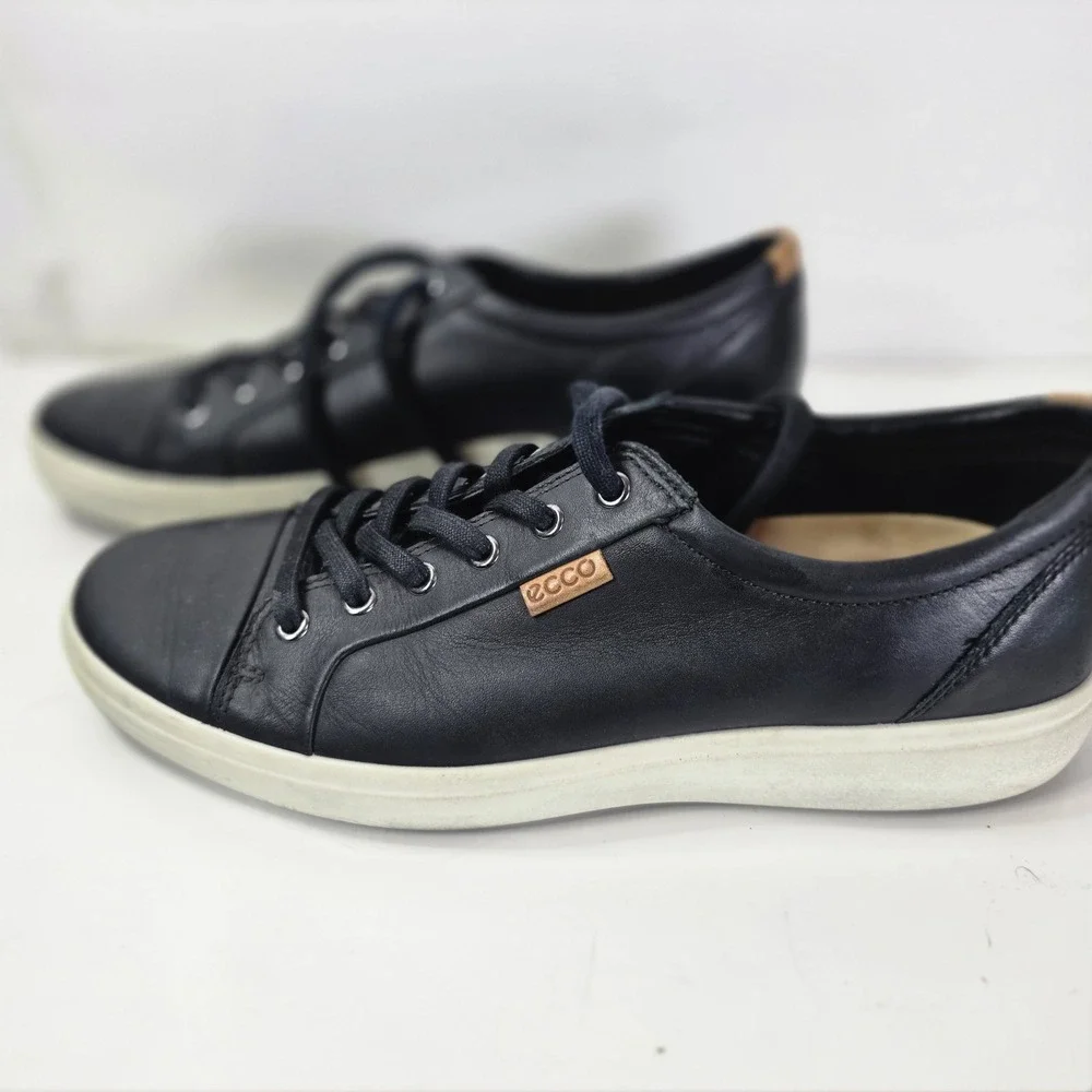 ECCO Soft 7 Mens Black Leather Sneakers Lace Up Comfort Walking Shoes Size 44 10