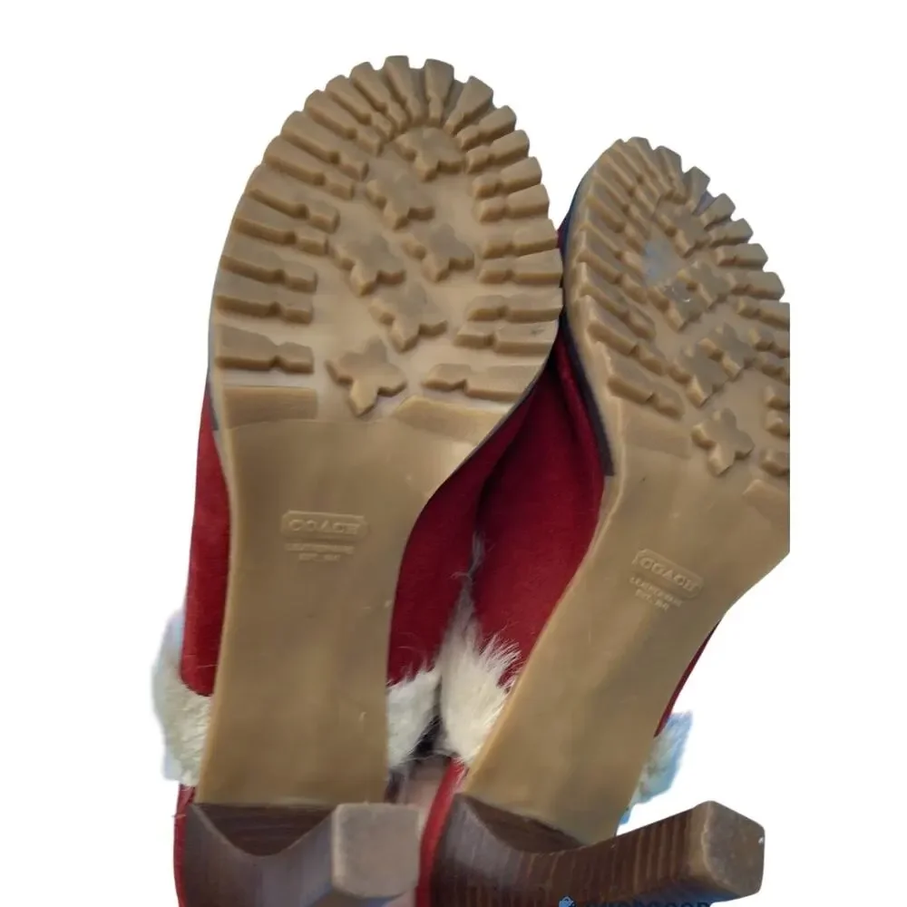 Vintage Coach Kristy Red Suede Shearling Mules Italy 9