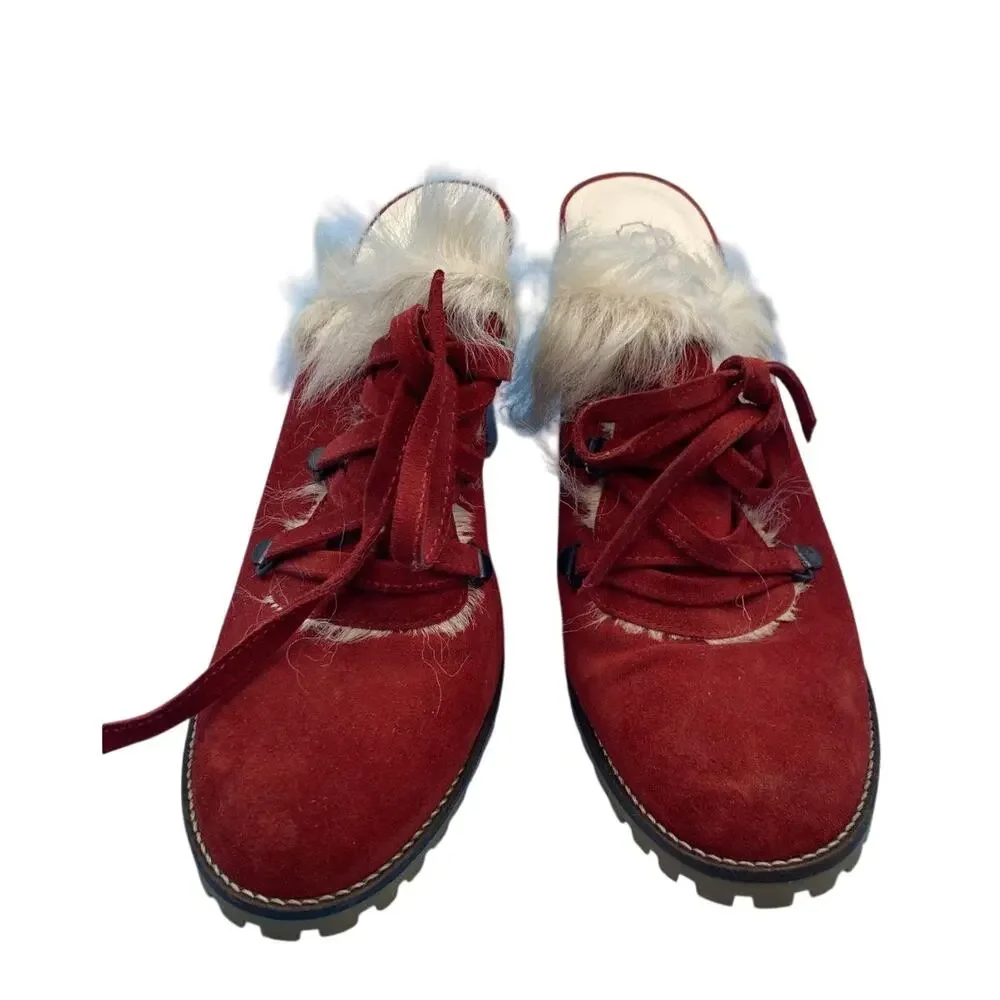 Vintage Coach Kristy Red Suede Shearling Mules Italy 9