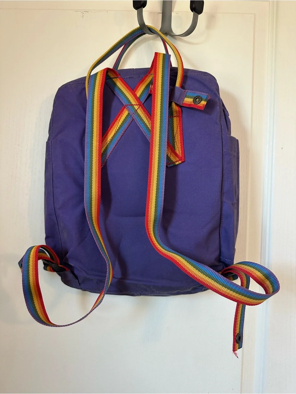 Fjallraven Kånken Backpack in Purple with Rainbow Straps