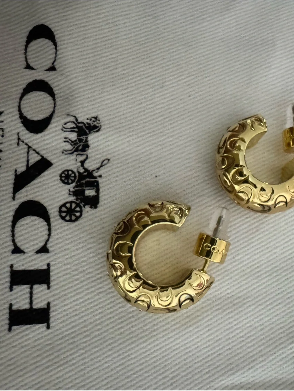 Coach Gold Embossed Hoop Earrings