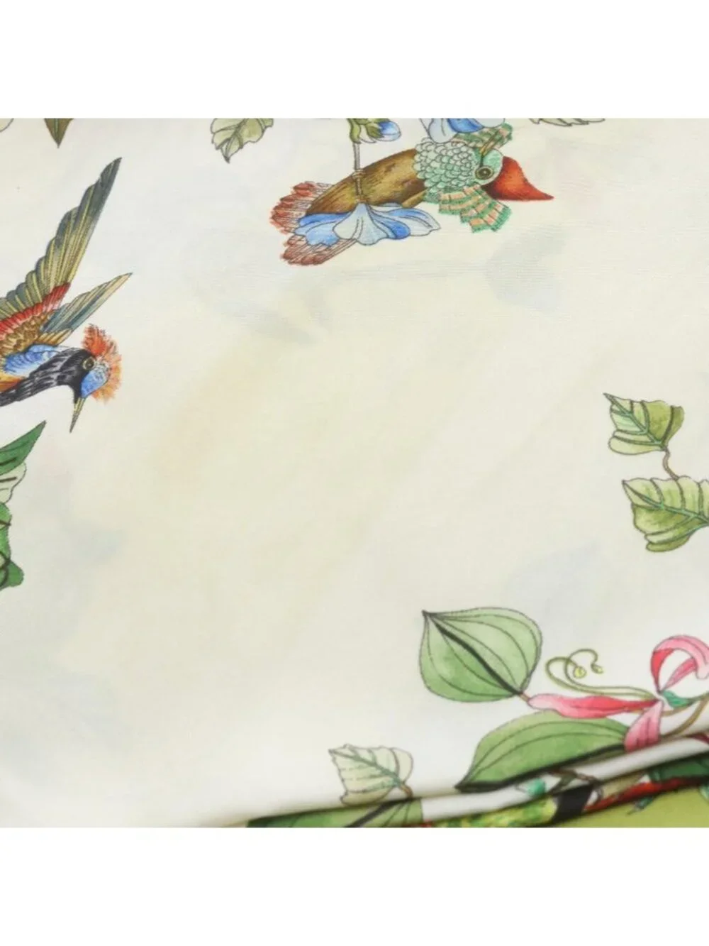 Gucci Scarf Bird All Over Pattern Flower Green White
