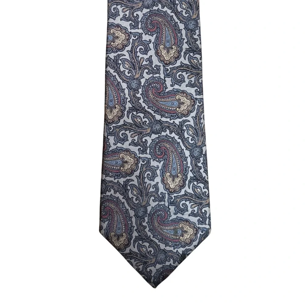 Christopher Hayes Paisley Silk Tie‎ Gray Blue Pink Gold W