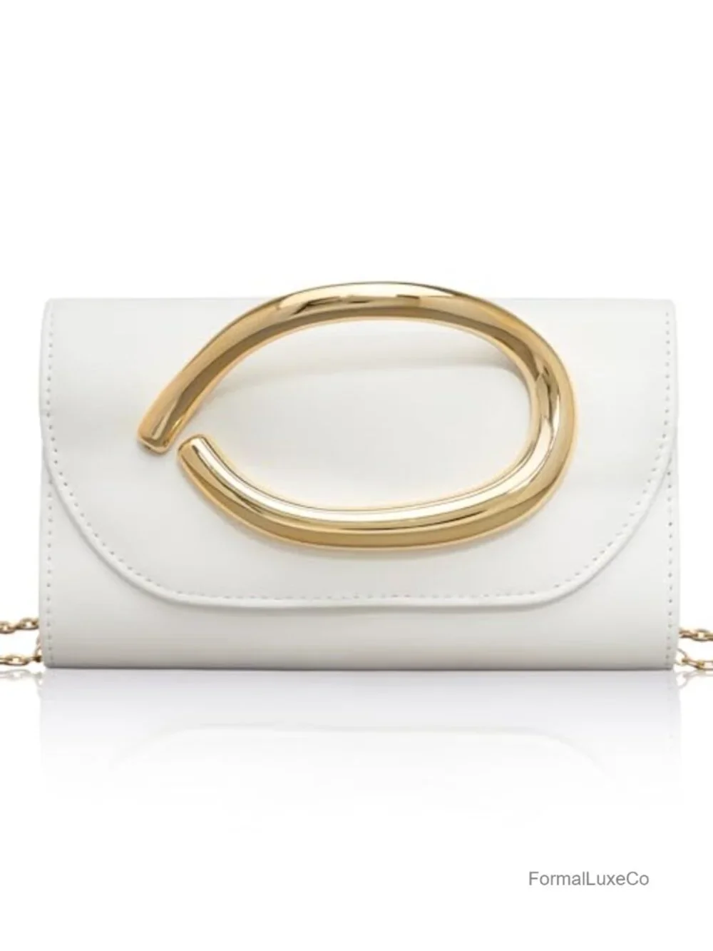 Vegan Leather Clutch Purse with 3D Gold Acrylic Handle & Chain, Formal Evening
