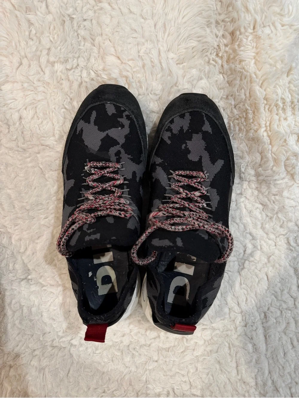 Diesel Men's Black & Gray Camo Knit Sneakers with Red Accents