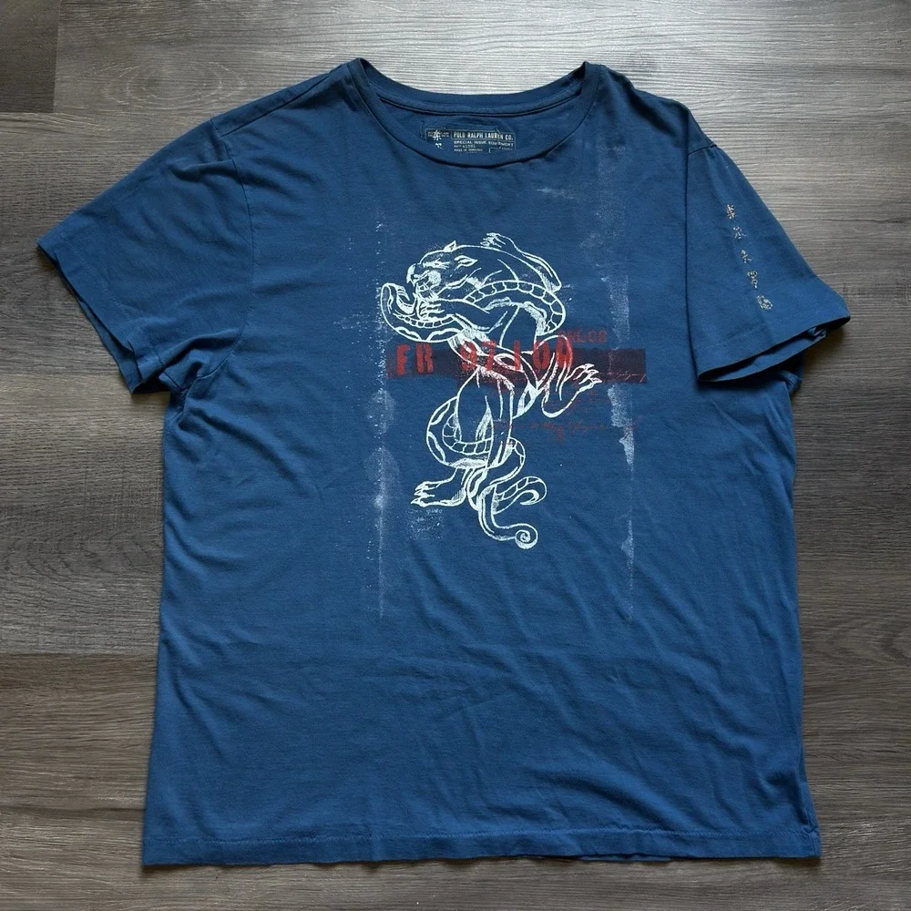 Vintage 90s Y2K Polo Ralph Lauren Japanese Military Graphic Tshirt Mens L Rare