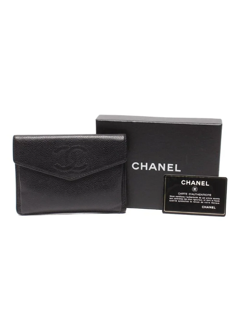 Chanel Coin Case Card Caviar Leather CC Logo Gold No 5