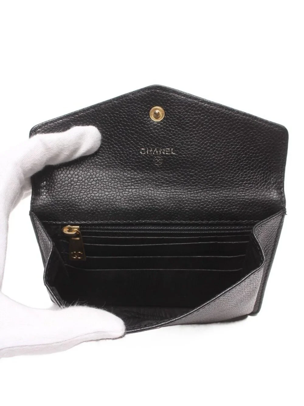 Chanel Coin Case Card Caviar Leather CC Logo Gold No 5