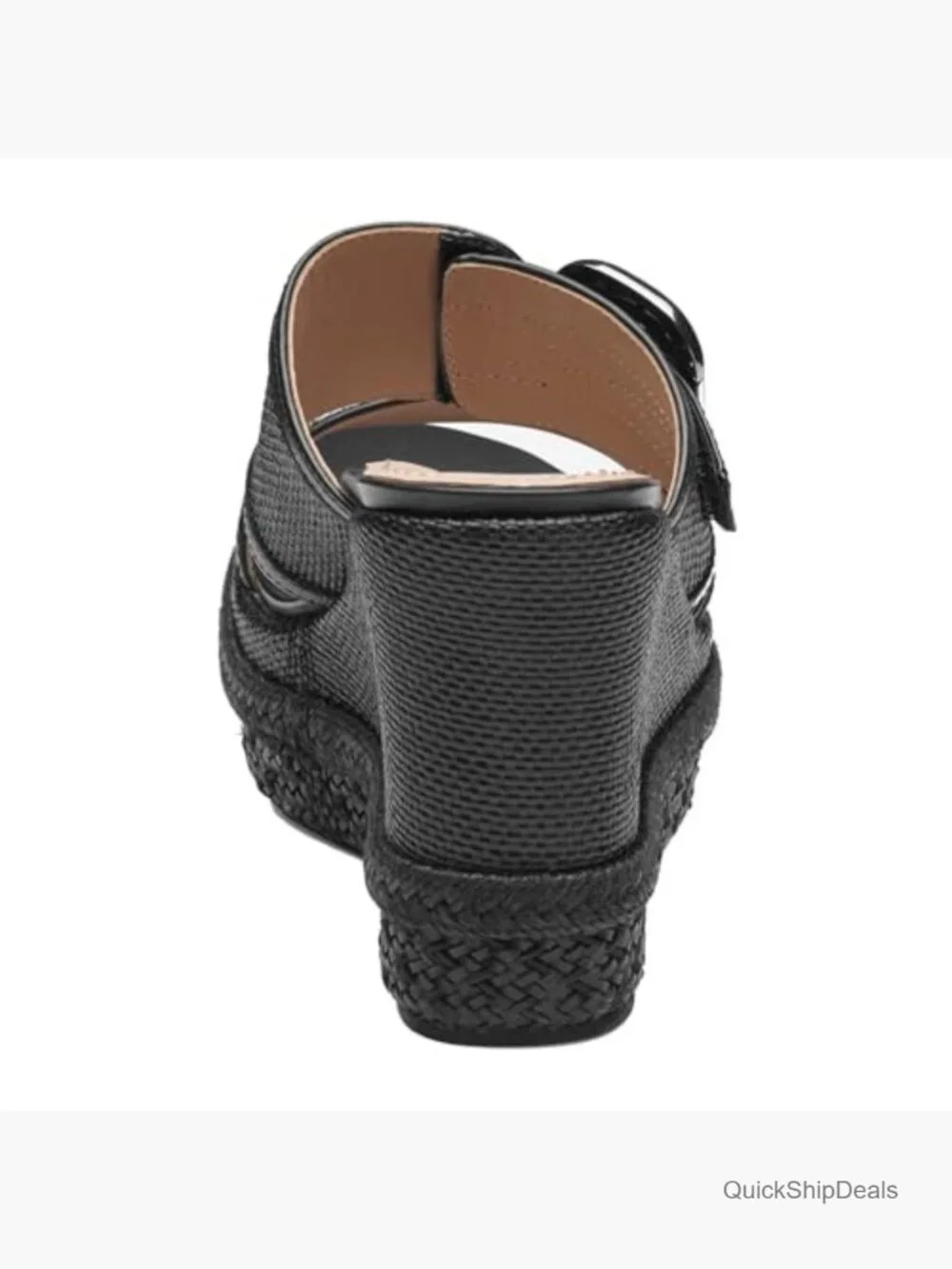 Nappa Leather Raffia Wedge Sandals with Buckle Strap