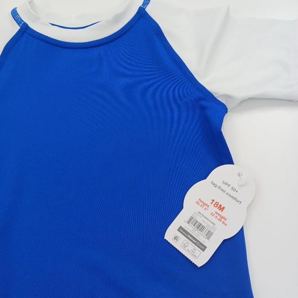 Wonder Nation Boys 18M Rash Guard Blue White Swim Shirt UV Sun Protection Top