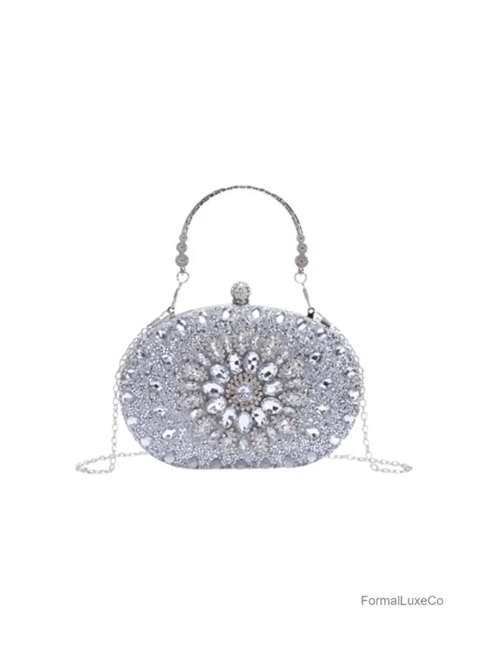 Crystal Rhinestone Clutch Evening Bag with Detachable Chain