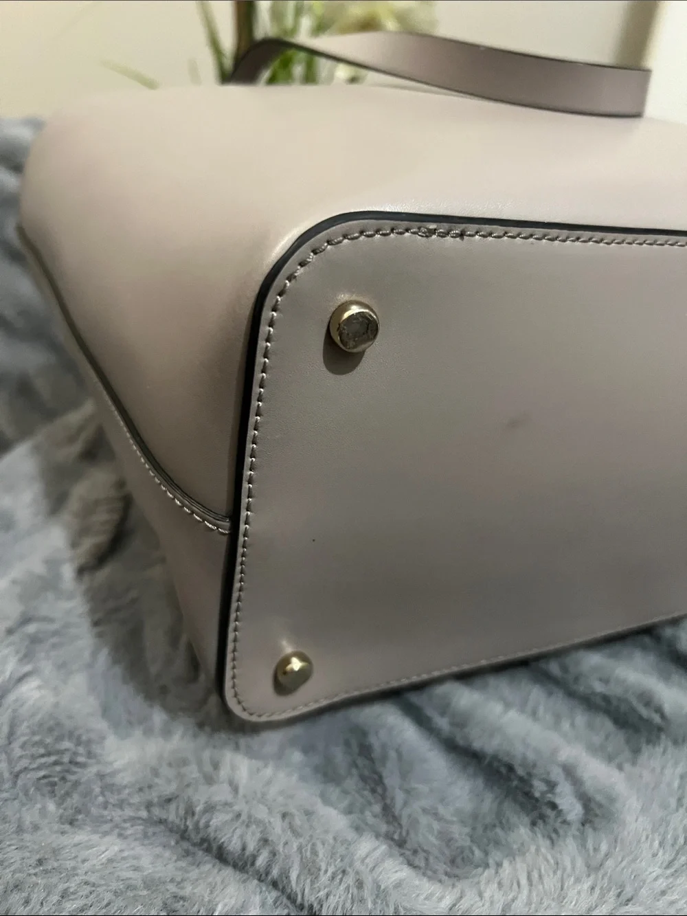 Kate Spade Owl Star Bright Little Len Gray Leather Tote EUC retail $398