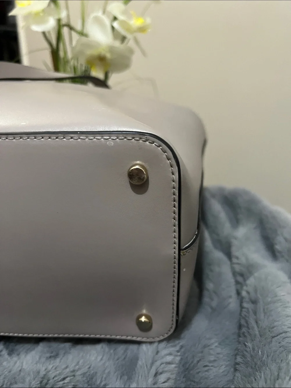 Kate Spade Owl Star Bright Little Len Gray Leather Tote EUC retail $398