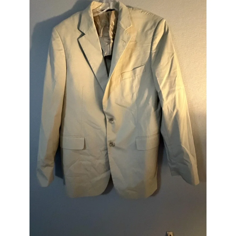 Brooks Brothers Suit Jacket Mens 42L Beige Cotton Brookscool Poplin Formal