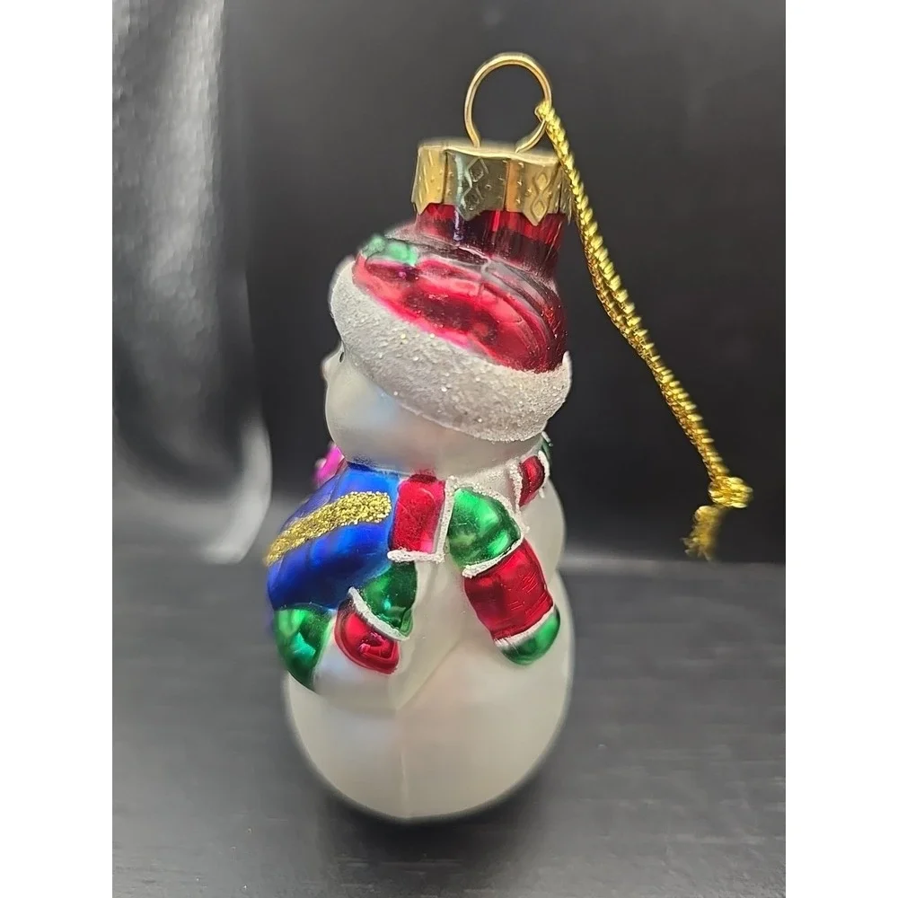 Vintage Lao Mai Christmas Holiday Ornaments Blown Glass Snowman Holding‎ Present