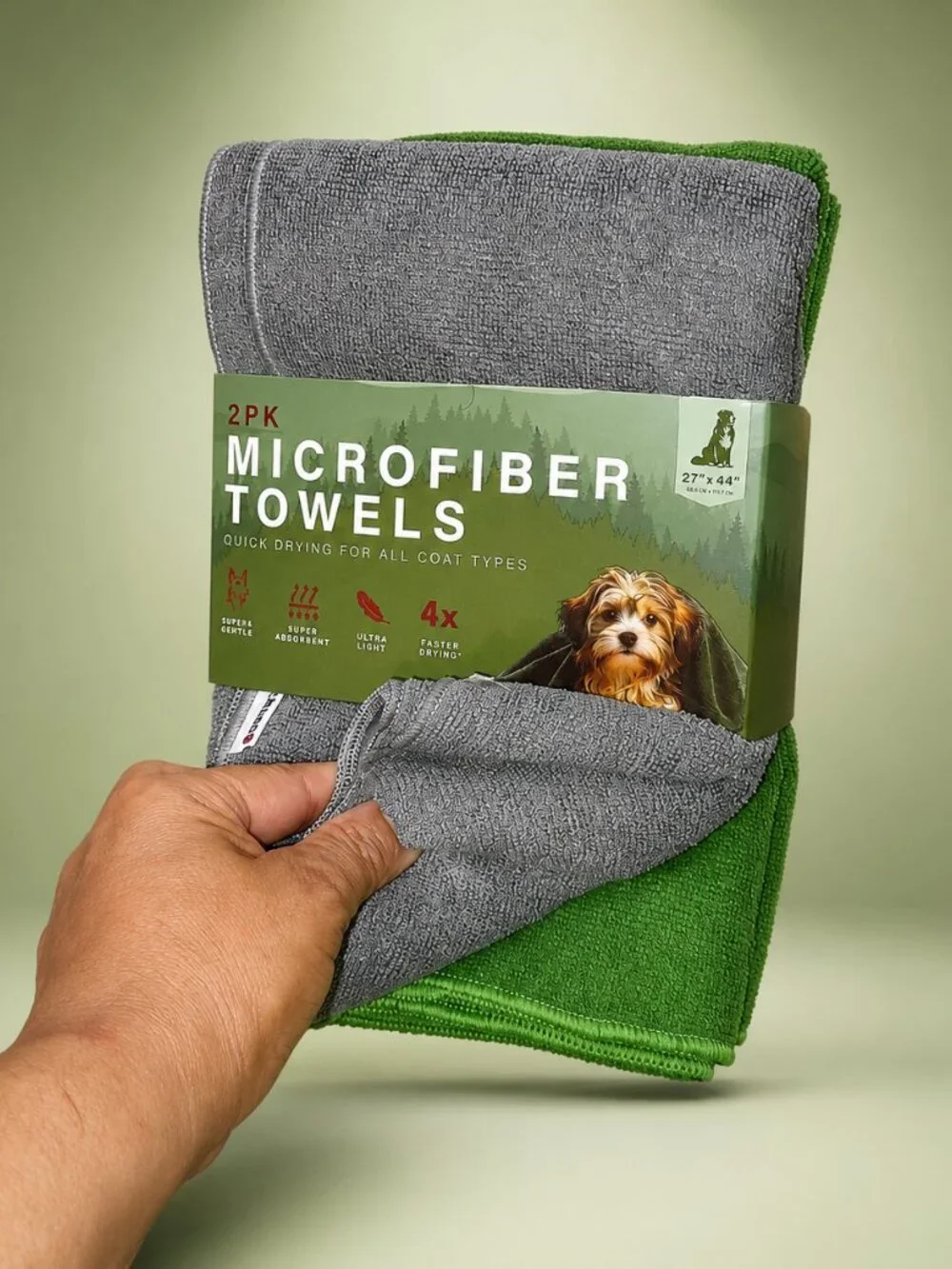 Swissbrand 2PK Microfiber Dog Towels Gray Green Quick Dry Pet Towels 27x44