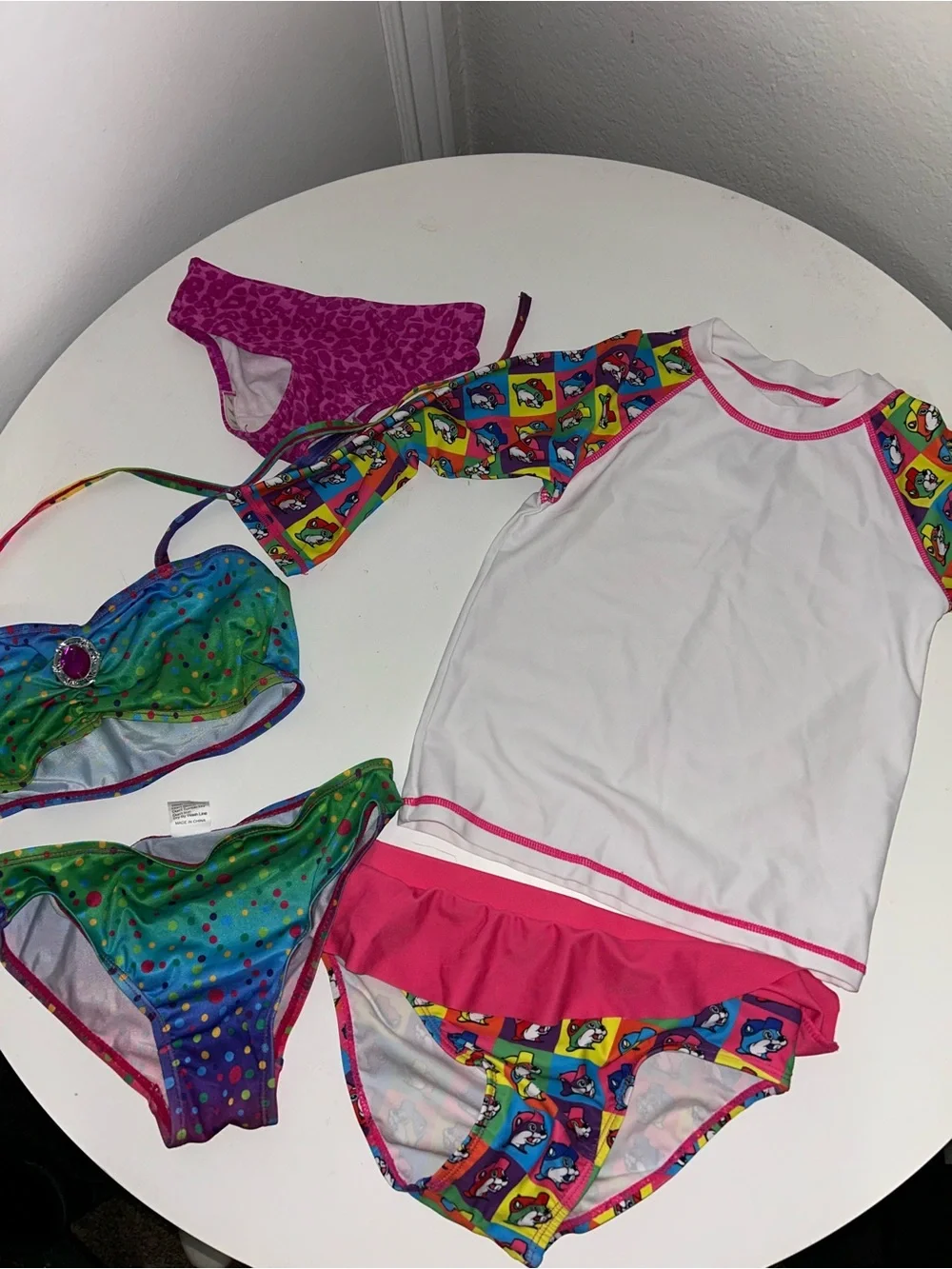 Girls Pink & Multicolor Rash Guard Swim Set