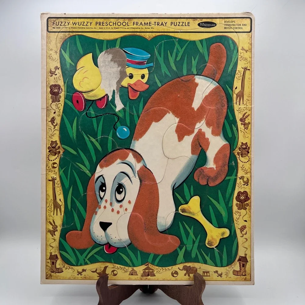 Vintage 1967 Whitman Fuzzy Wuzzy Basset Hound Duck Frame Tray Puzzle 4422