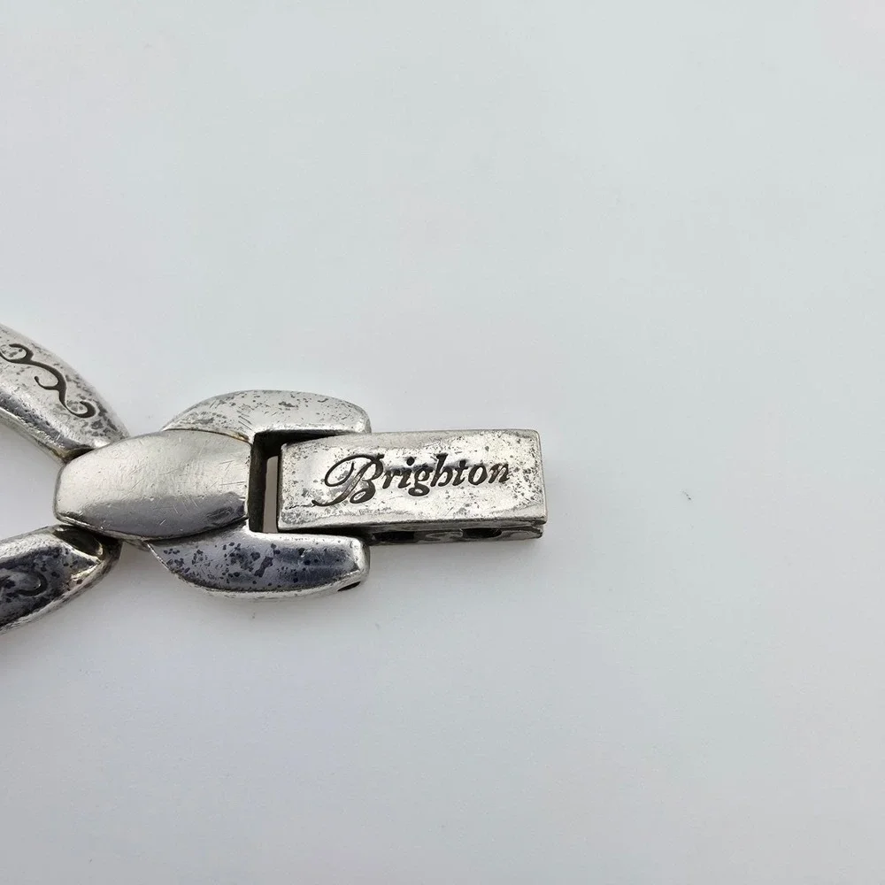 BRIGHTON 'Alta' Watch Petite Link Bracelet Etched Scrollwork Silver Plate 6.5