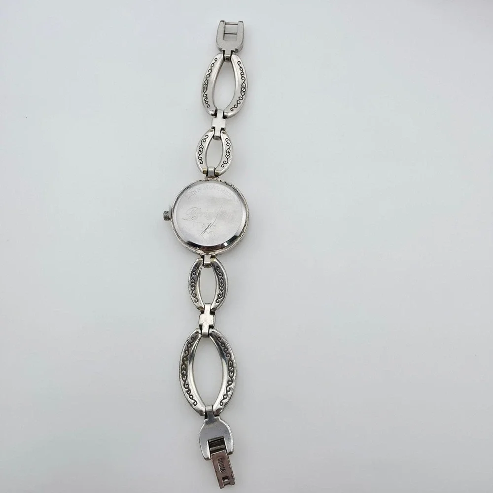 BRIGHTON 'Alta' Watch Petite Link Bracelet Etched Scrollwork Silver Plate 6.5